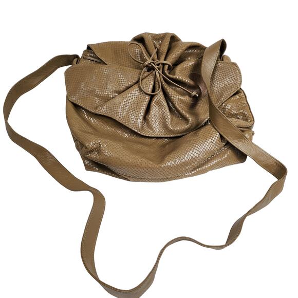 Carlos Falchi Vintage 70s/80s Tan Caramel Reptile Leather Butterfly Crossbody - Picture 2 of 10
